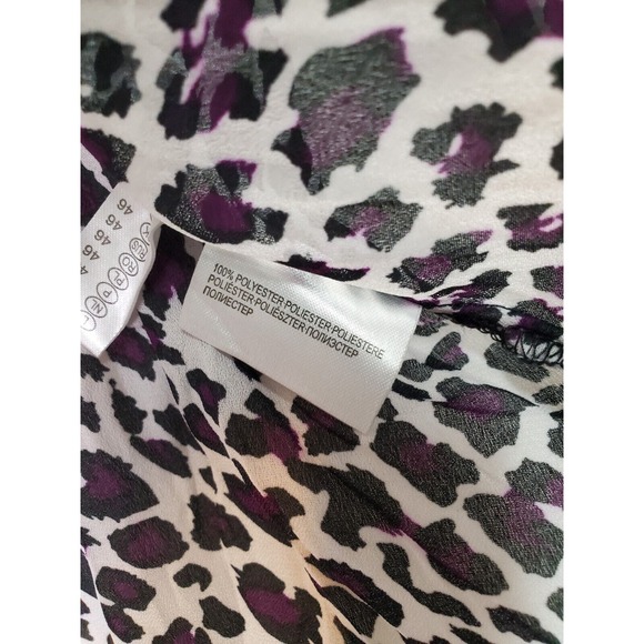 Canda Blouse Top Women's M White Purple Leopard Print Sheer Collar Button Front - Picture 9 of 9